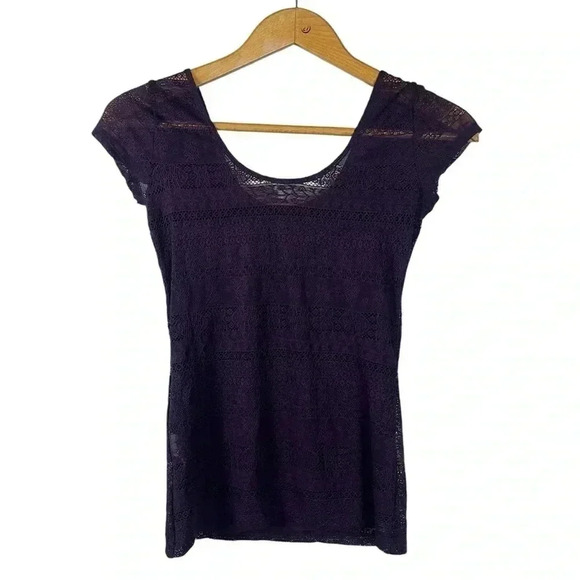 Garage Plum Sheer Lace Short Sleeve Size Medium - Picture 1 of 8